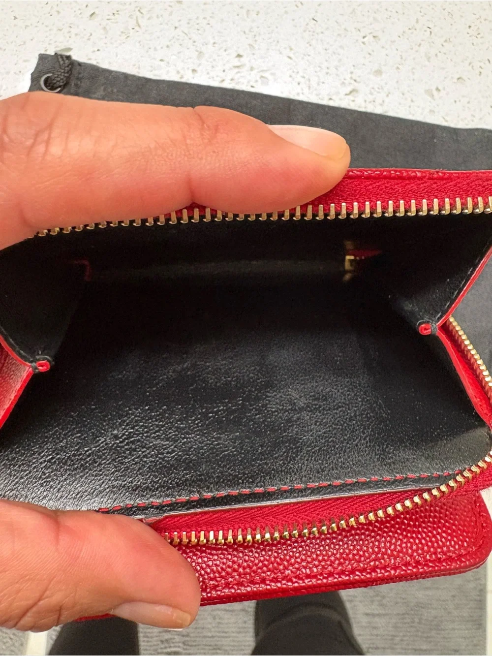 Yves Saint Laurent Red Quilted Zip Wallet with Gold YSL Logo